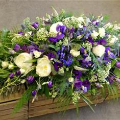 Purple &amp; White Casket Spray